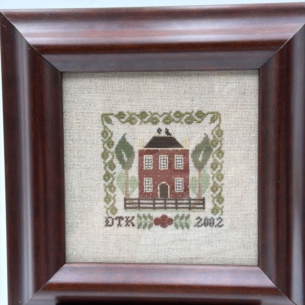 Vintage 2002 Framed Needlepoint Sampler Small House Housewarming Gift Framed Art